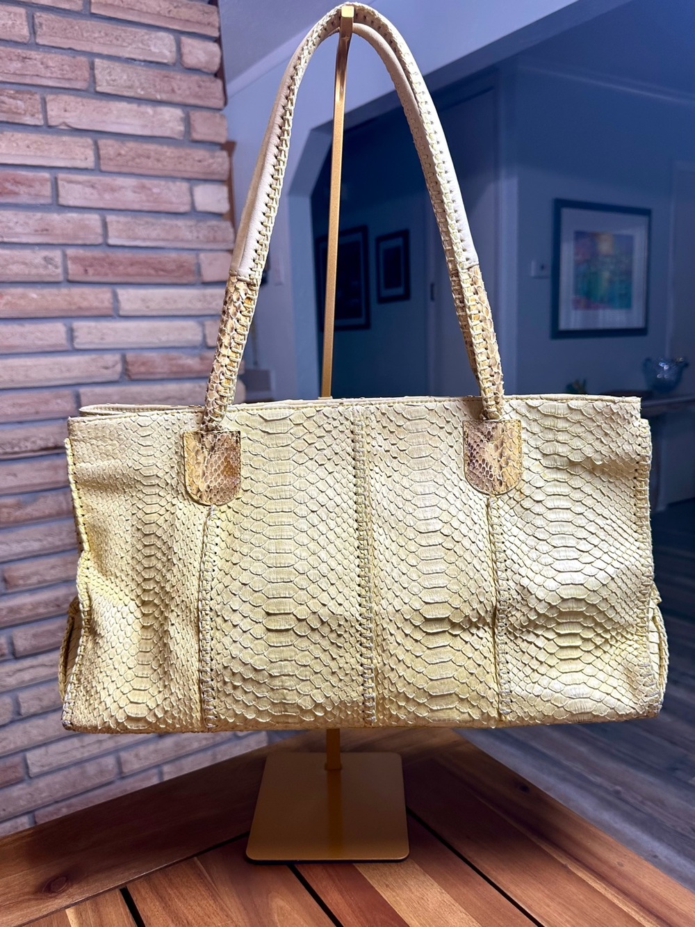 Carlos Falchi Yellow Snakeskin Fatto a Mano Shoulder Bag